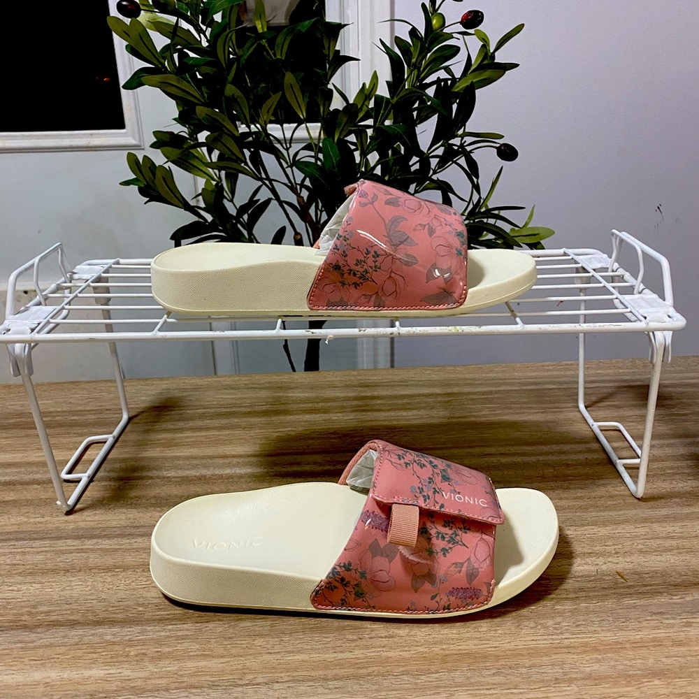 Vionic Pink Floral Slide Sandals